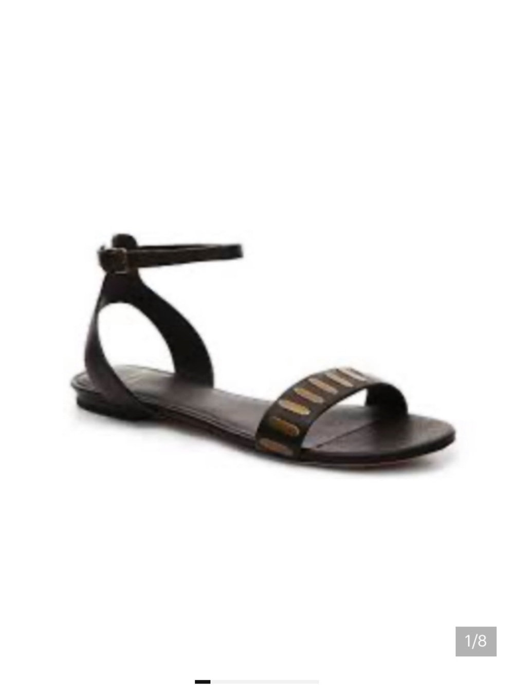 Cole Haan Black Flat Ankle-Strap Sandal with Gold Accents sz 8 comfortable